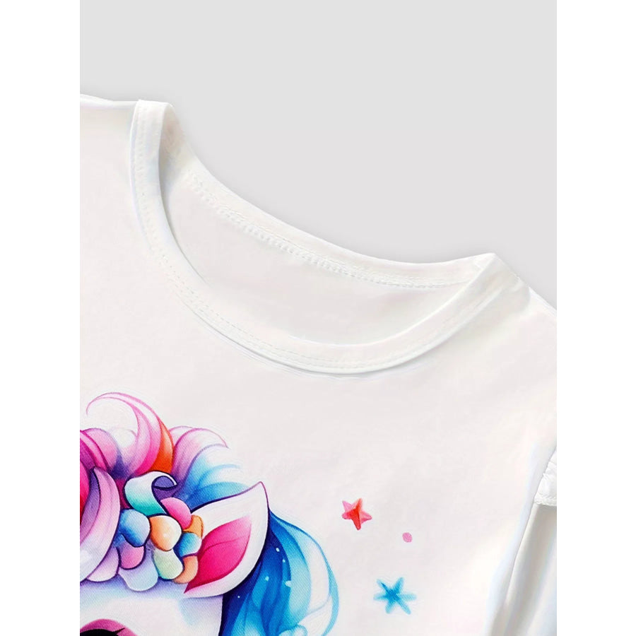 Children’s Unicorn Print Ruffle Sleeve Top and Shorts Set Apparel and Accessories