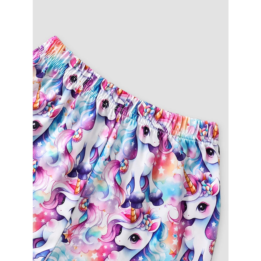 Children’s Unicorn Print Ruffle Sleeve Top and Shorts Set Apparel and Accessories