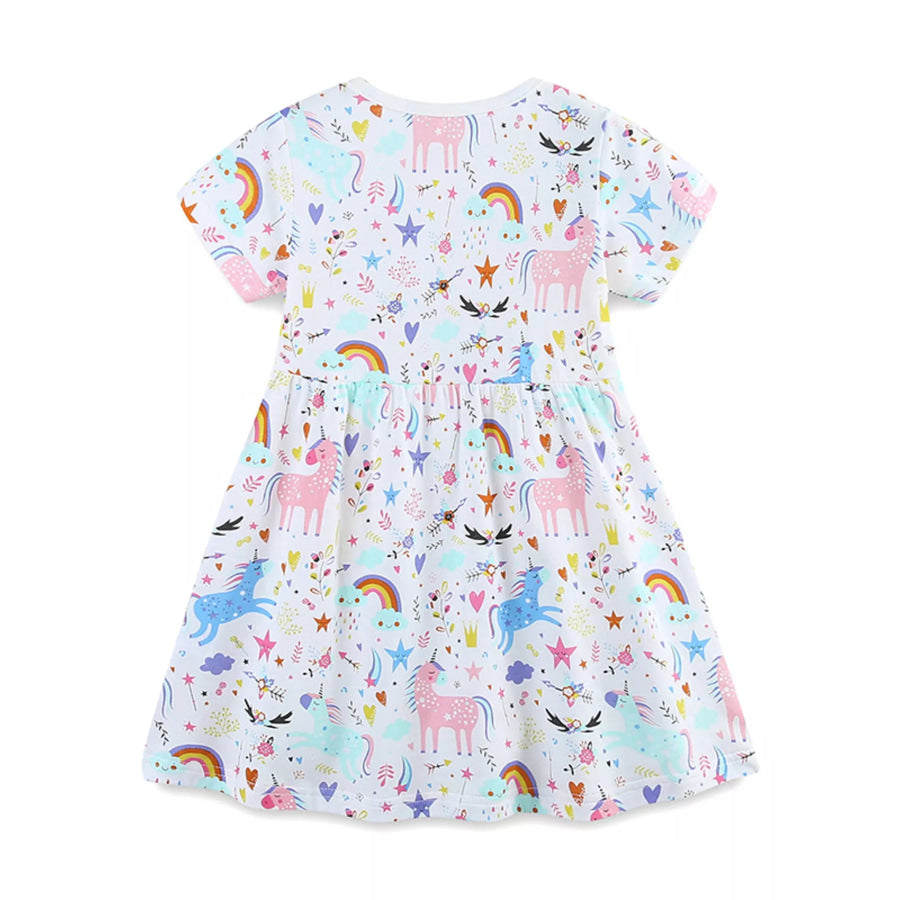 Children’s Unicorn Print Short Sleeve Dress Apparel and Accessories
