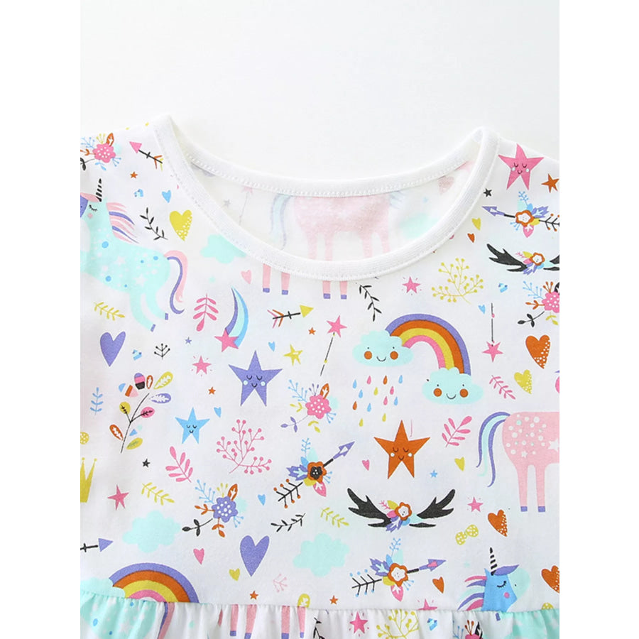 Children’s Unicorn Print Short Sleeve Dress Apparel and Accessories