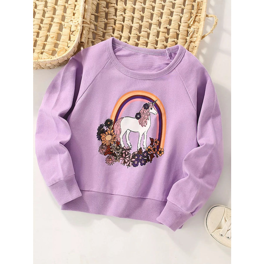 Children’s Unicorn Rainbow Graphic Crew Neck Sweatshirt Lavender / 3Y Apparel and Accessories