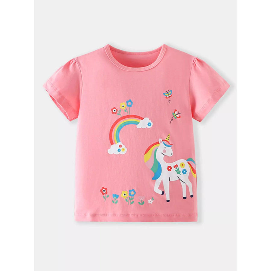Children’s Unicorn Rainbow Graphic Short Sleeve T-Shirt Pink / 2-3Y Apparel and Accessories