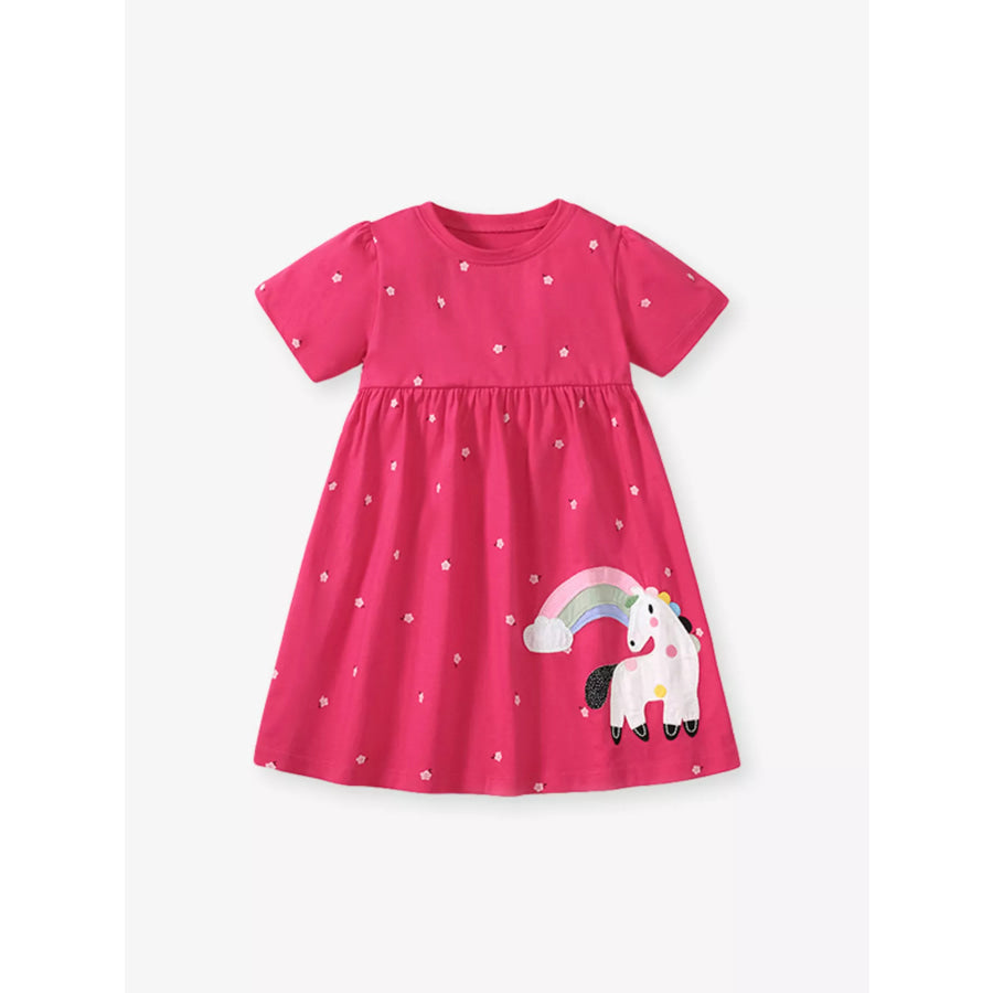 Children’s Unicorn Rainbow Round Neck Casual Dress Apparel and Accessories