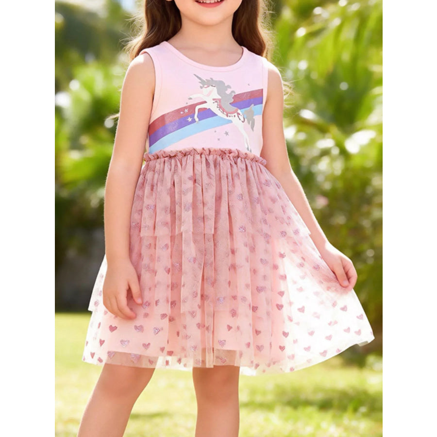 Children’s Unicorn Rainbow Tulle Dress Pale Blush / 2Y Apparel and Accessories