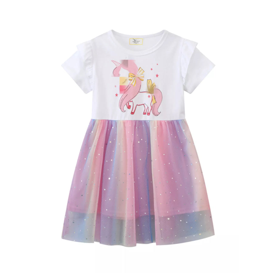 Children’s Unicorn Rainbow Tulle Dress White / 2T Apparel and Accessories