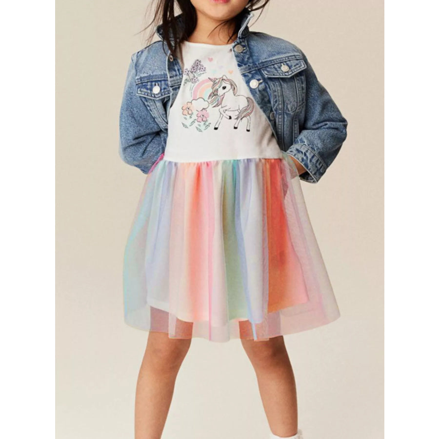 Children’s Unicorn Rainbow Tulle Dress White / 3Y Apparel and Accessories