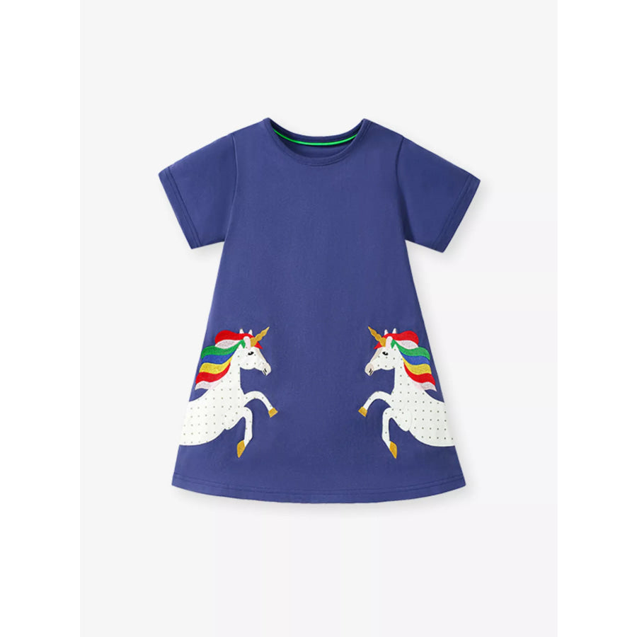 Children’s Unicorn Round Neck Casual Dress Apparel and Accessories