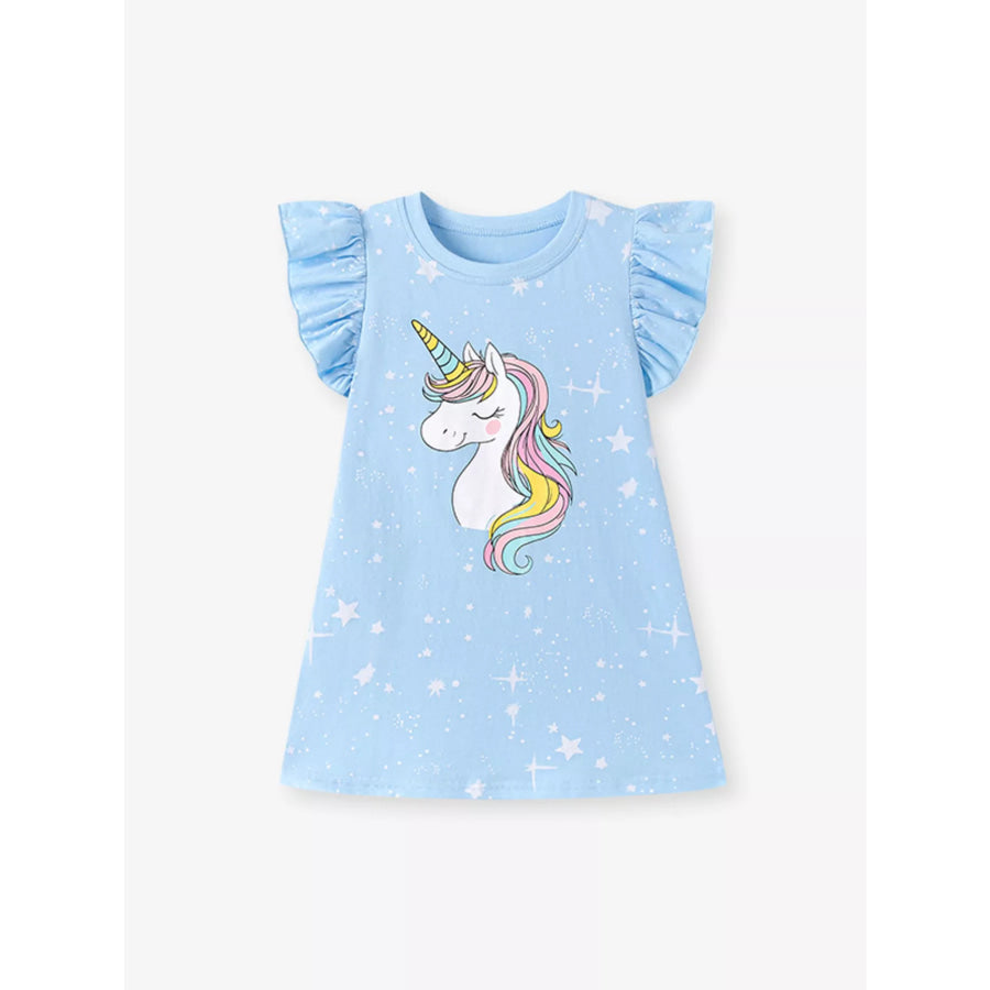 Children’s Unicorn Ruffle Sleeve Casual Dress Apparel and Accessories