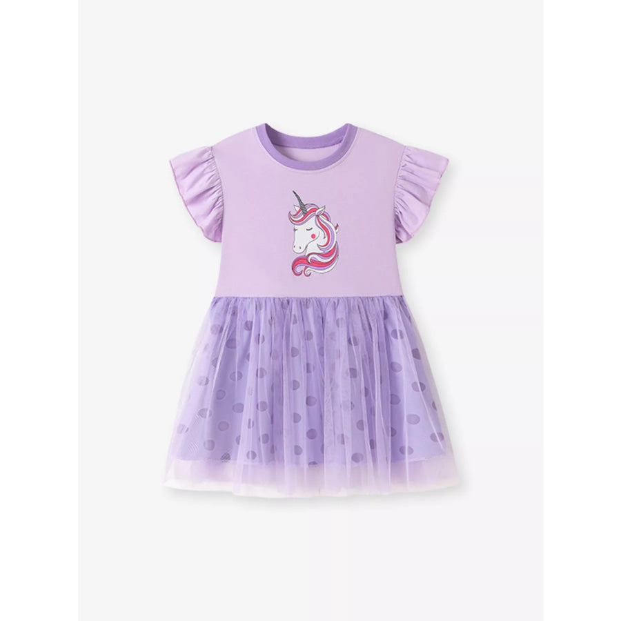 Children’s Unicorn Ruffle Sleeve Tulle Dress Apparel and Accessories
