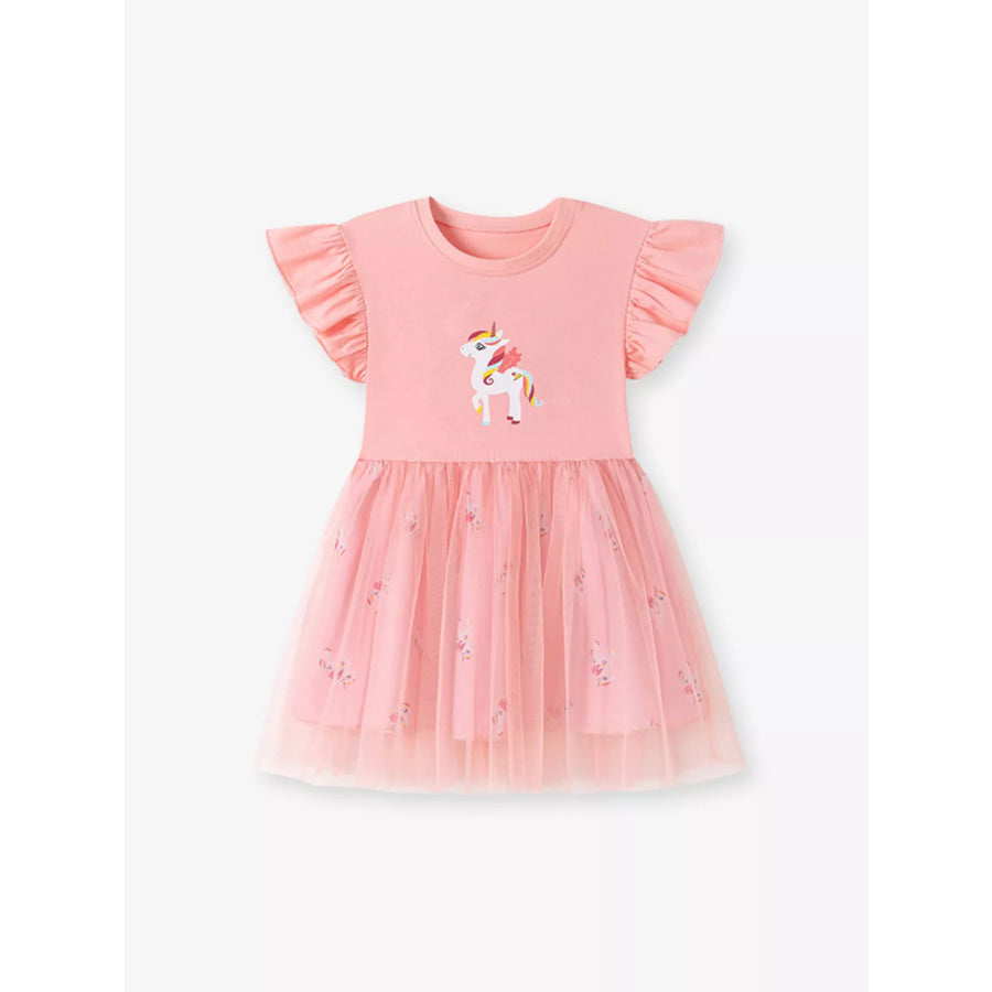 Children’s Unicorn Ruffle Sleeve Tulle Dress Apparel and Accessories