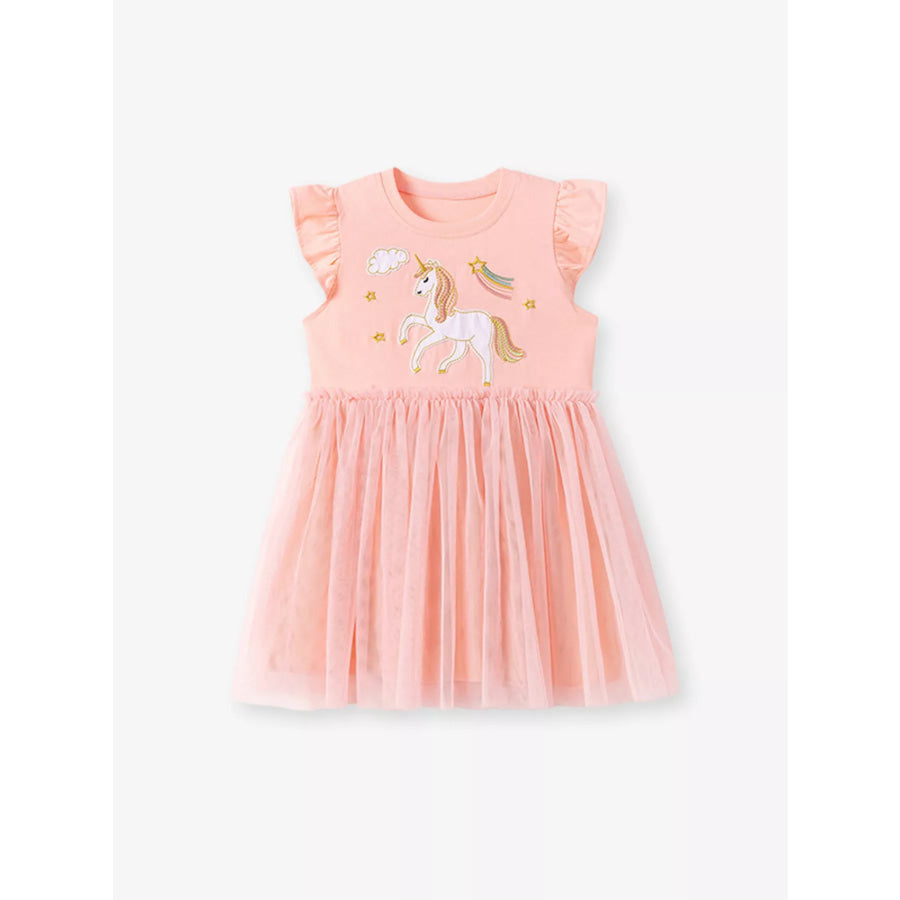 Children’s Unicorn Ruffle Sleeve Tulle Dress Apparel and Accessories