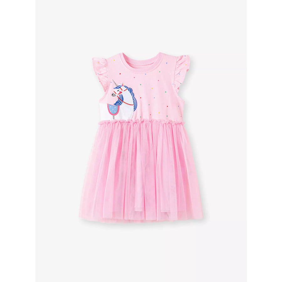 Children’s Unicorn Ruffle Sleeve Tulle Dress Apparel and Accessories