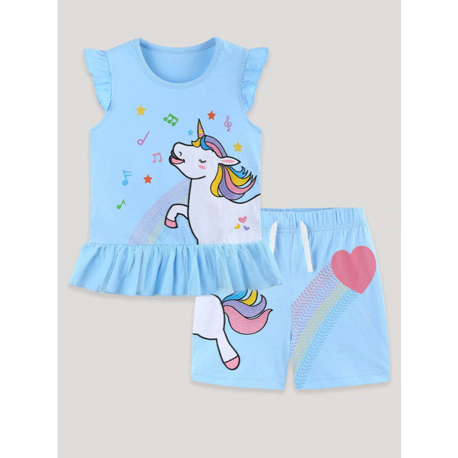 Children’s Unicorn Ruffle Trim Top and Shorts Set Apparel and Accessories