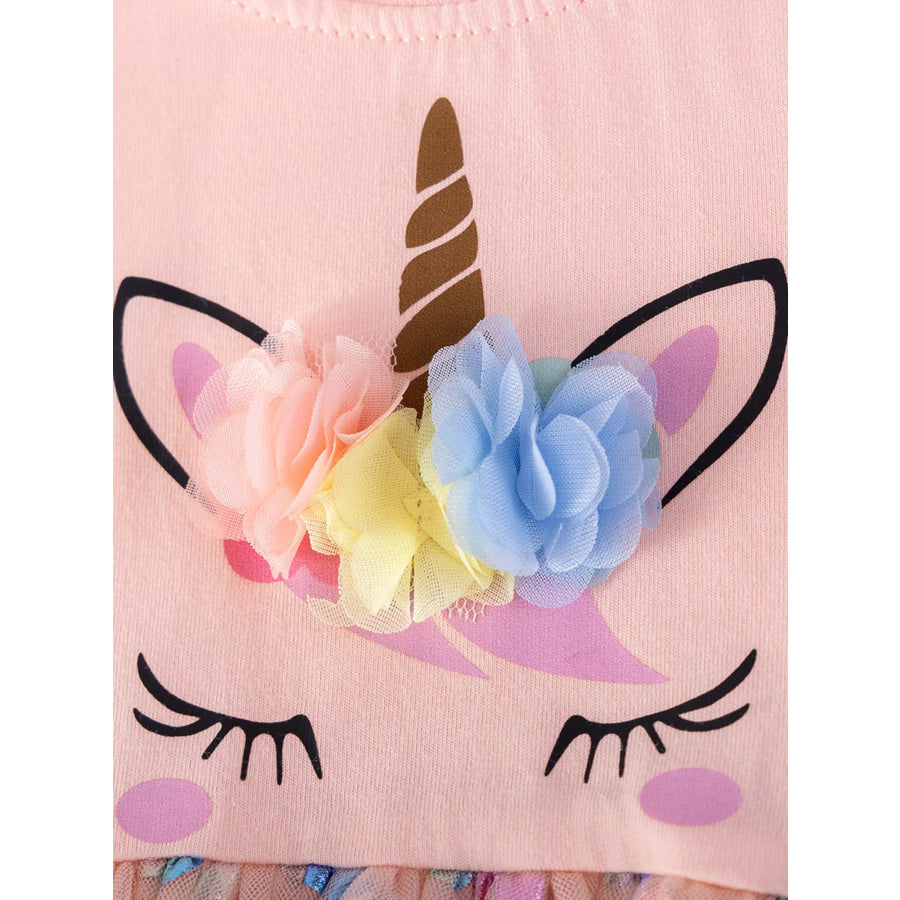 Children’s Unicorn Ruffled Sleeve Tulle Dress Apparel and Accessories