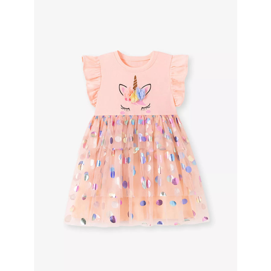 Children’s Unicorn Ruffled Sleeve Tulle Dress Apparel and Accessories