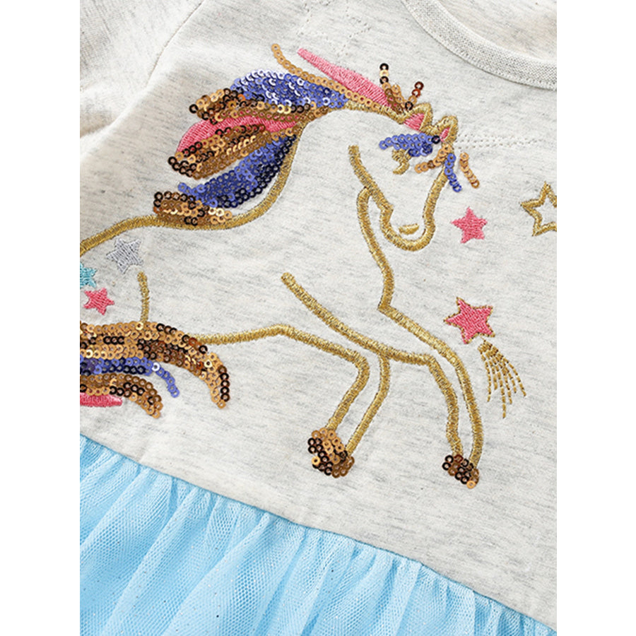 Children’s Unicorn Sequin Embroidered Tulle Dress Apparel and Accessories