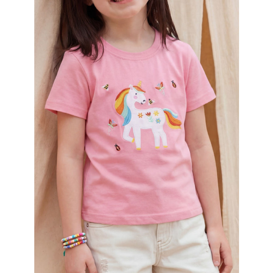 Children’s Unicorn Short Sleeve T-Shirt Pink / 2-3 Apparel and Accessories