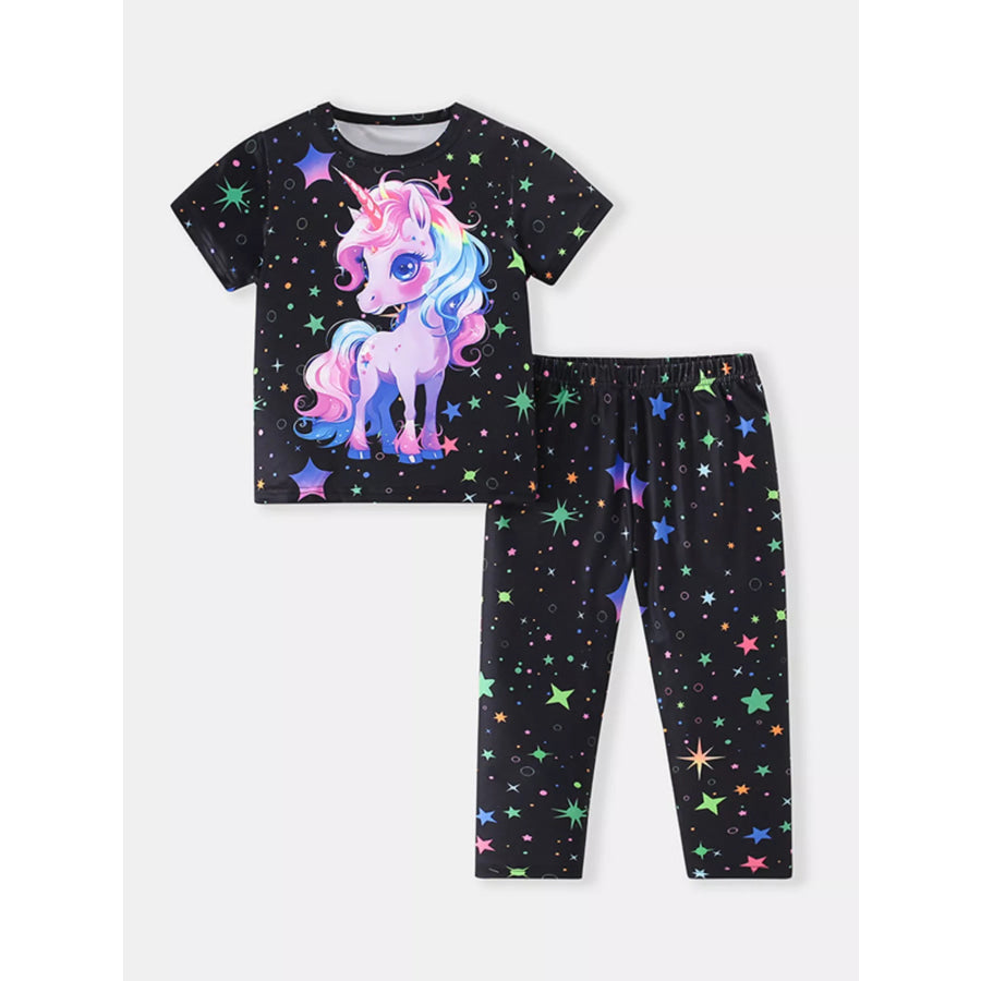 Children’s Unicorn Starry Night Pajama Set Black / 2-3 Apparel and Accessories