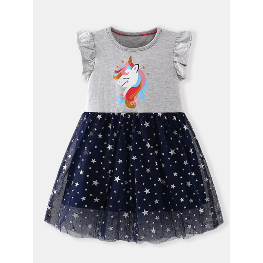 Children’s Unicorn Starry Tulle Dress Gray / 2Y Apparel and Accessories