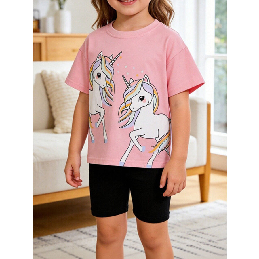 Children’s Unicorn Tee and Shorts Set Pink / 2-3Y Apparel and Accessories