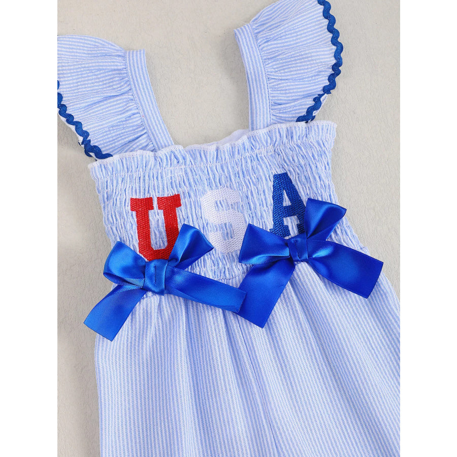 Children’s USA Themed Ruffled Sleeve Smocked Jumpsuit Apparel and Accessories