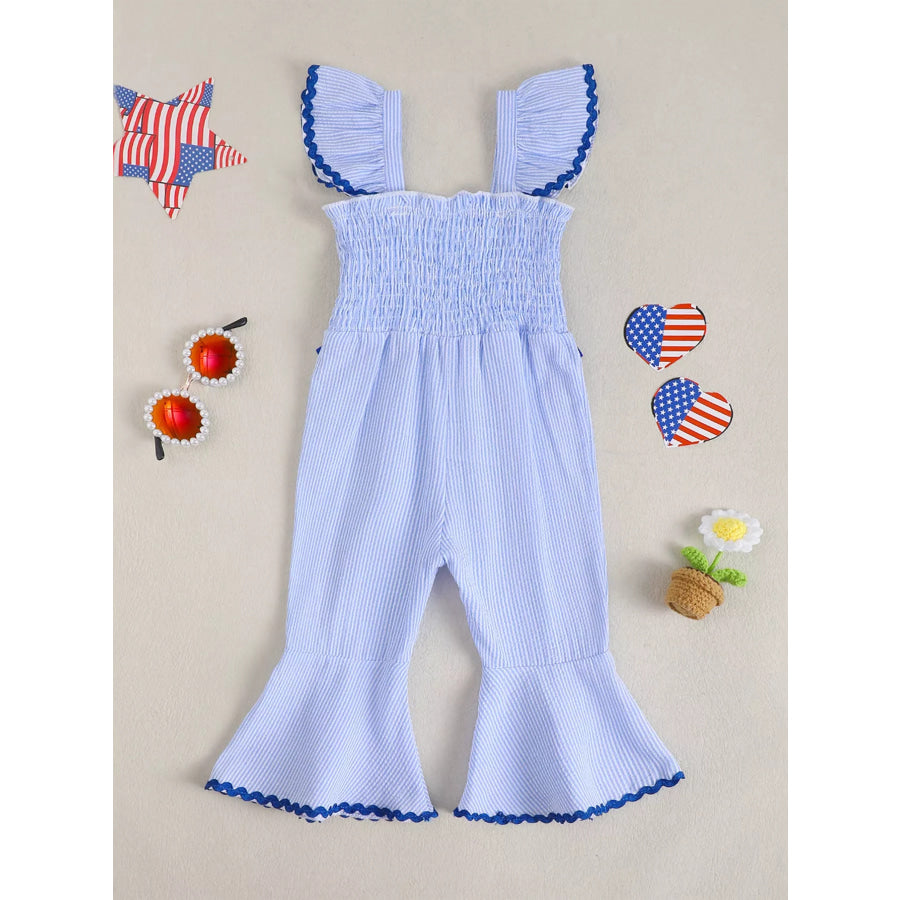 Children’s USA Themed Ruffled Sleeve Smocked Jumpsuit Apparel and Accessories