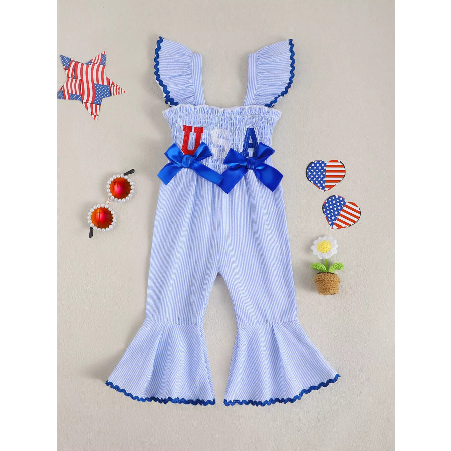 Children’s USA Themed Ruffled Sleeve Smocked Jumpsuit Apparel and Accessories
