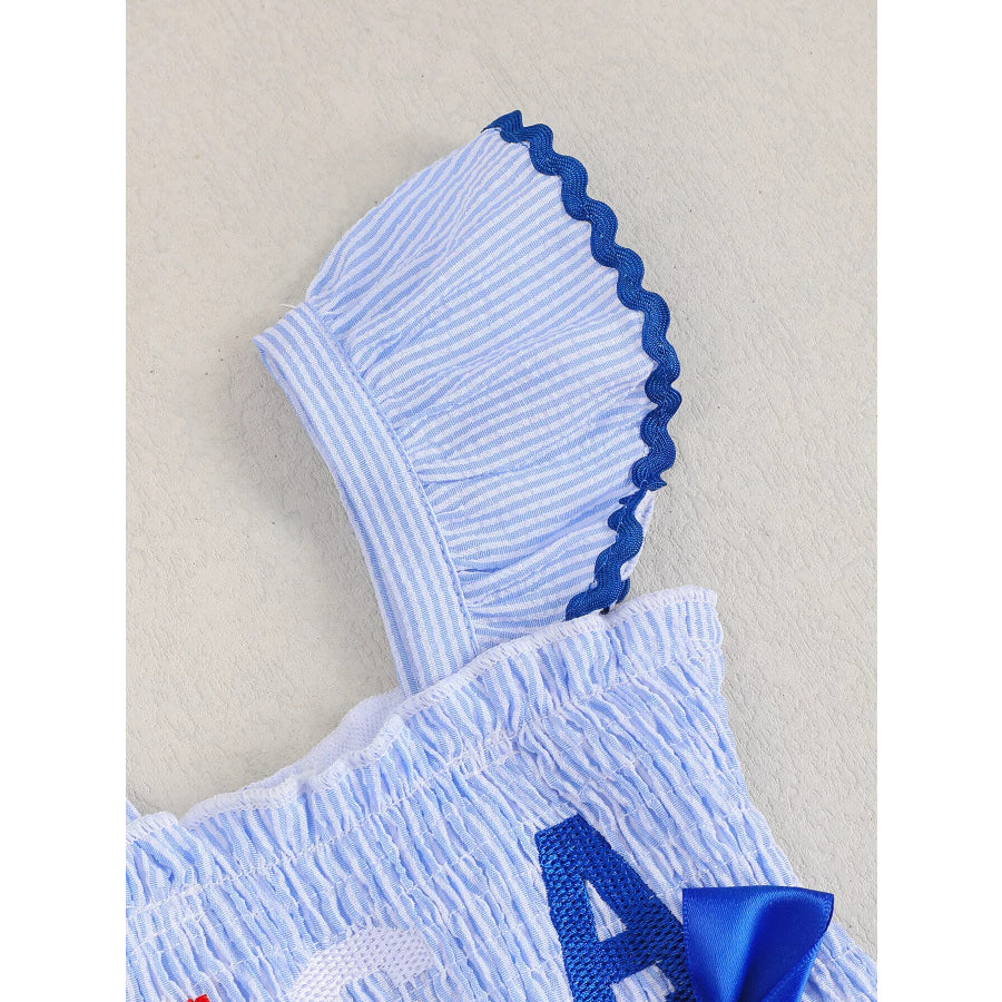 Children’s USA Themed Ruffled Sleeve Smocked Jumpsuit Apparel and Accessories
