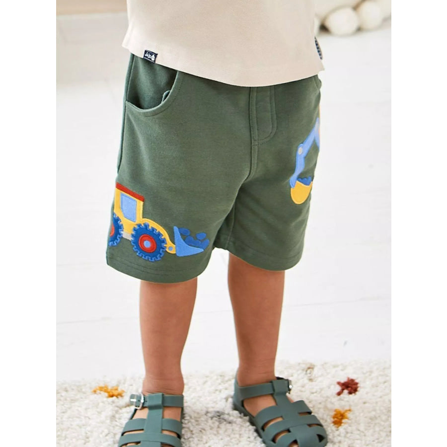 Children’s Vehicle Embroidered Shorts Moss / 2Y Apparel and Accessories