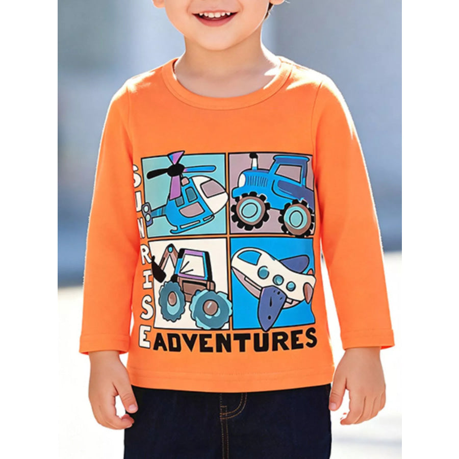 Children’s Vehicle Graphic Long-Sleeve T-Shirt Orange / 2Y Apparel and Accessories