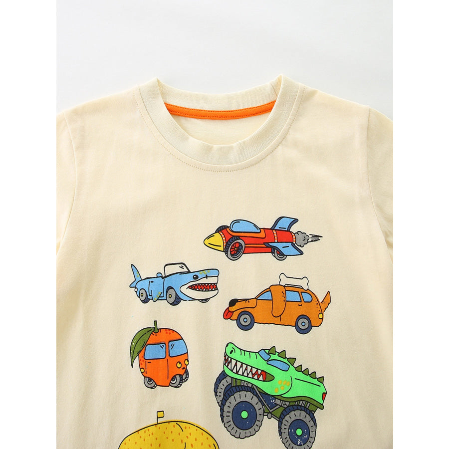 Children’s Vehicle Print Crew Neck Short Sleeve T-Shirt Apparel and Accessories