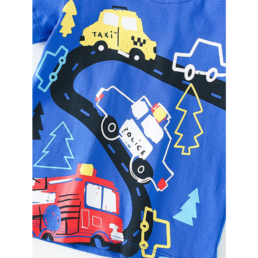 Children’s Vehicle Print Crew Neck Short Sleeve T-Shirt Apparel and Accessories