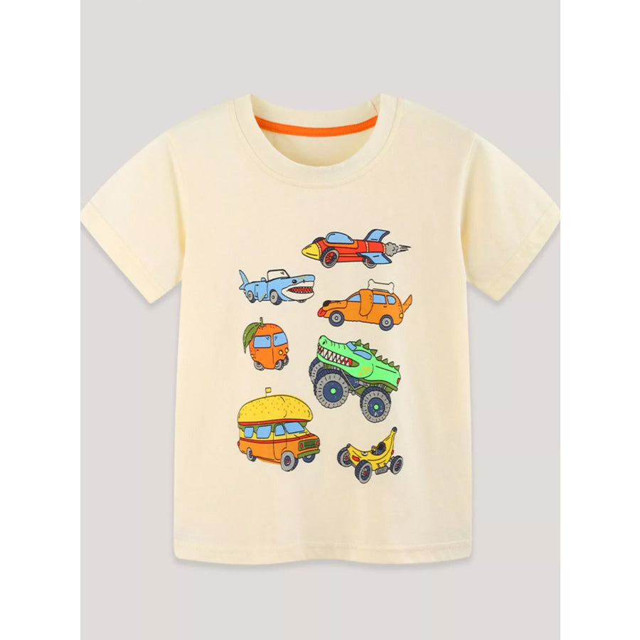 Children’s Vehicle Print Crew Neck Short Sleeve T-Shirt Apparel and Accessories