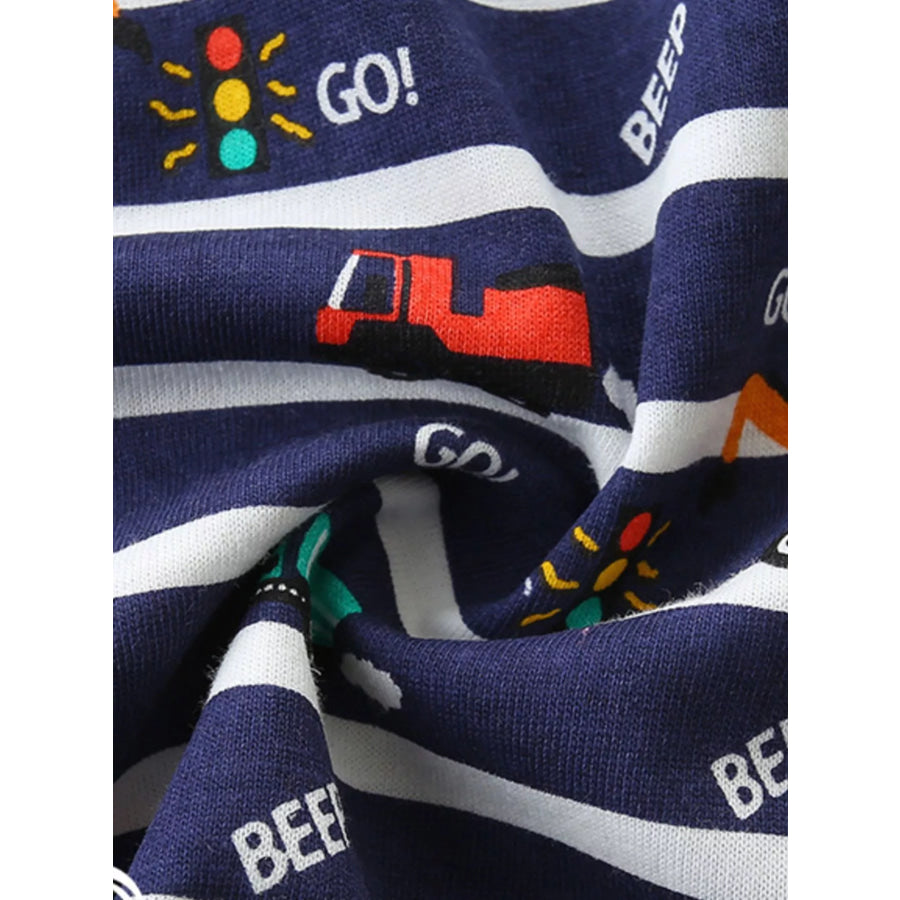 Children’s Vehicle Print Striped Tee & Shorts Set Apparel and Accessories