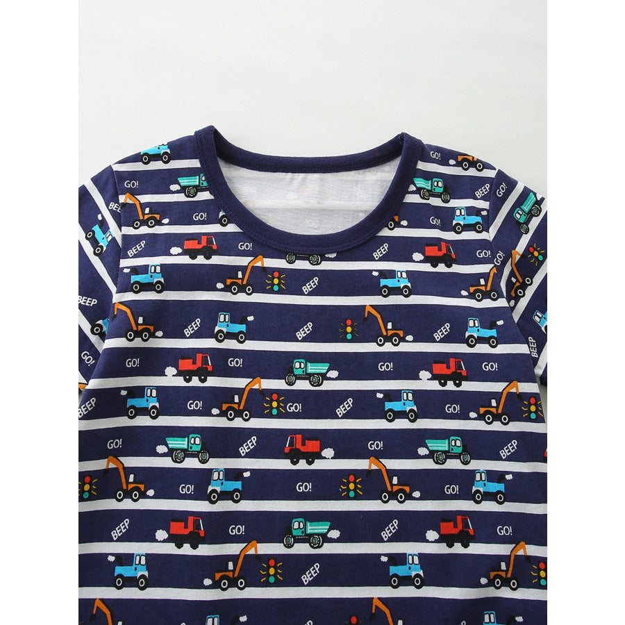Children’s Vehicle Print Striped Tee & Shorts Set Apparel and Accessories