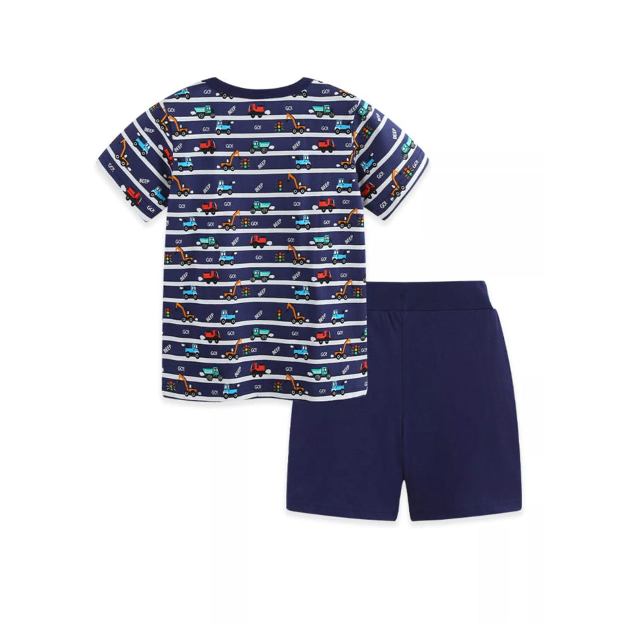 Children’s Vehicle Print Striped Tee & Shorts Set Apparel and Accessories