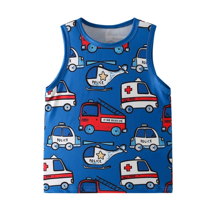 Children’s Vehicle Print Tank Dark Blue / 2-3Y Apparel and Accessories