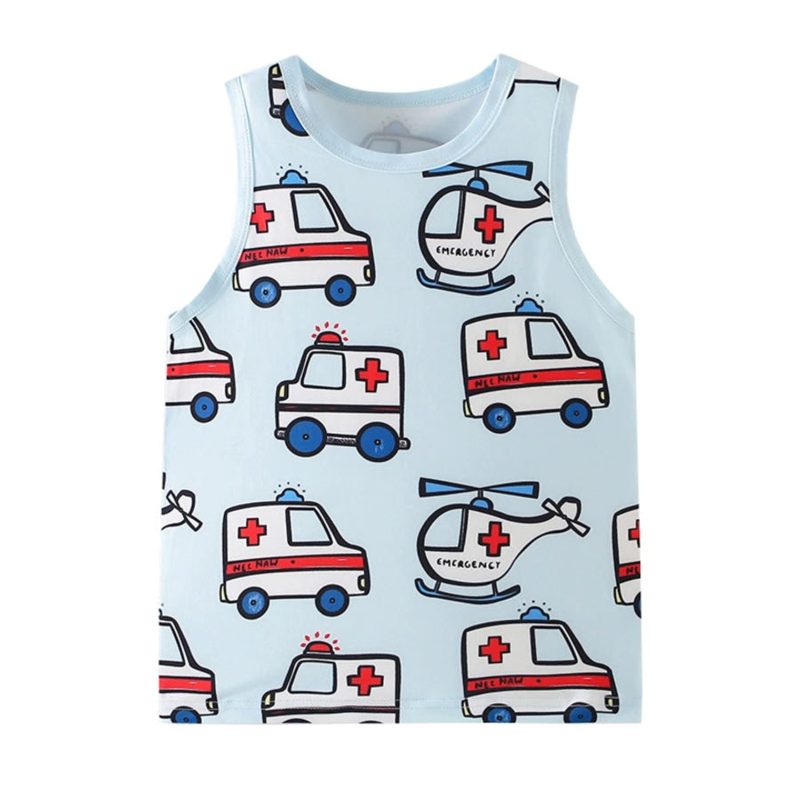 Children’s Vehicle Print Tank Pastel Blue / 2-3Y Apparel and Accessories