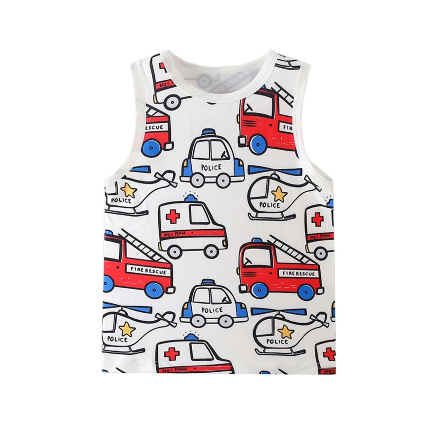 Children’s Vehicle Print Tank White / 2-3Y Apparel and Accessories