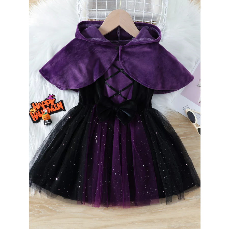 Children’s Velvet Hooded Cape and Tulle Dress Halloween Witch Costume Set Purple / 18-24M Apparel Accessories