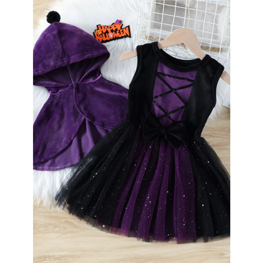 Children’s Velvet Hooded Cape and Tulle Dress Halloween Witch Costume Set Purple / 18-24M Apparel Accessories