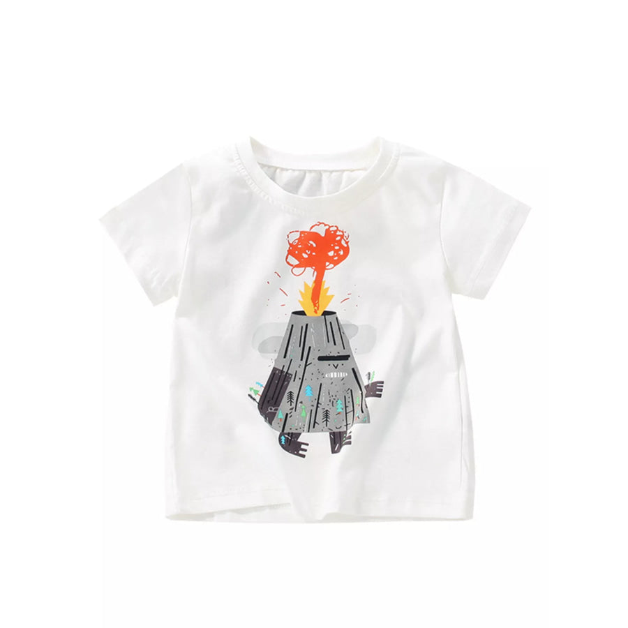 Children’s Volcano Round Neck Short Sleeve T-Shirt White / 3Y Apparel and Accessories