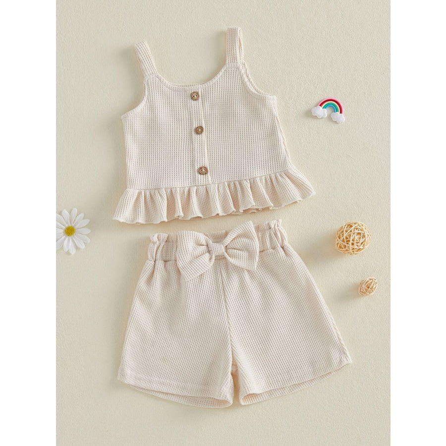Children’s Waffle Knit Tank Top and Bow Shorts Set Apparel and Accessories
