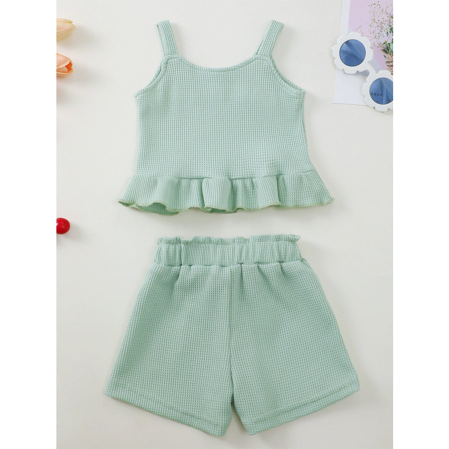 Children’s Waffle Knit Tank Top and Bow Shorts Set Apparel and Accessories