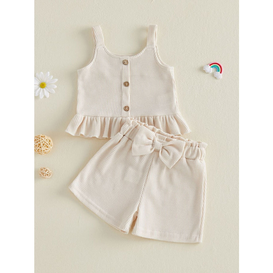 Children’s Waffle Knit Tank Top and Bow Shorts Set Apricot / 6-12M Apparel and Accessories