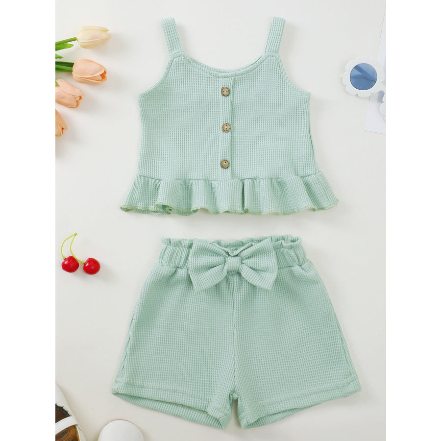 Children’s Waffle Knit Tank Top and Bow Shorts Set Green / 6-12M Apparel and Accessories
