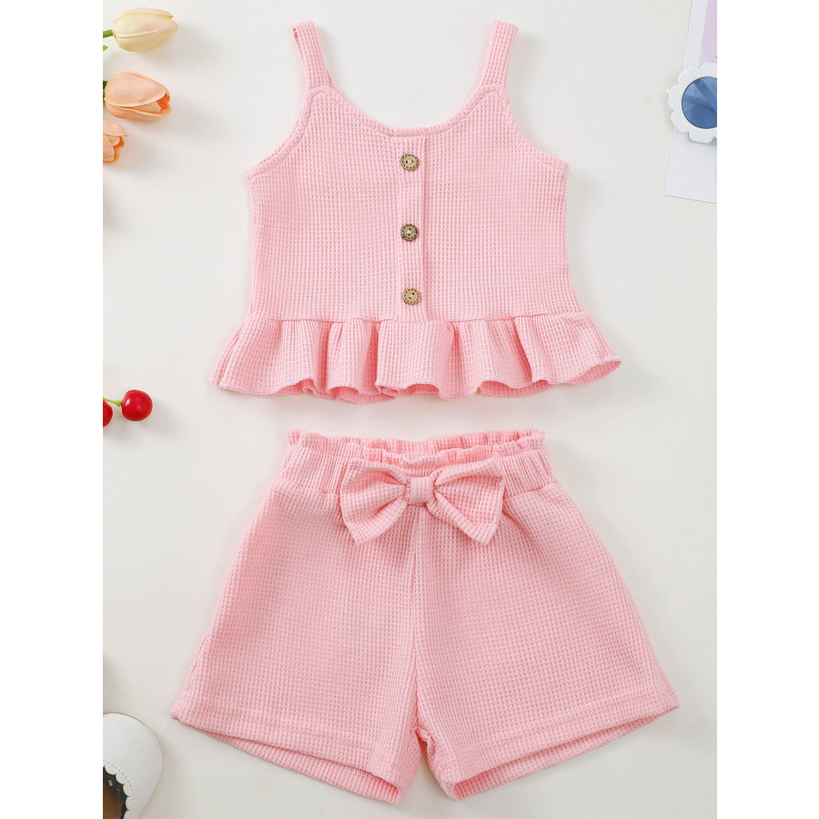 Children’s Waffle Knit Tank Top and Bow Shorts Set Pink / 6-12M Apparel and Accessories