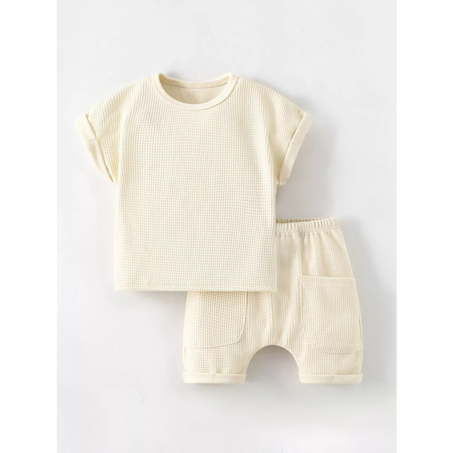 Children’s Waffle Knit Tee and Shorts Set Beige / 4Y Apparel and Accessories