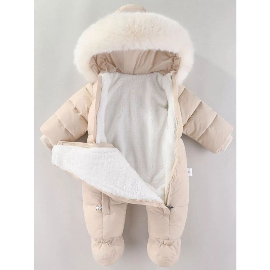 Children’s Warm Padded One-Piece Snowsuit with Fur Hood Apparel and Accessories