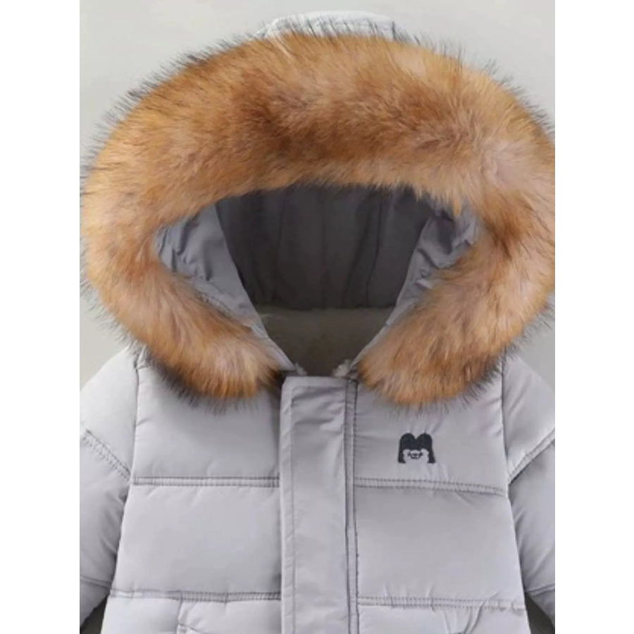 Children’s Warm Padded One-Piece Snowsuit with Fur Hood Apparel and Accessories
